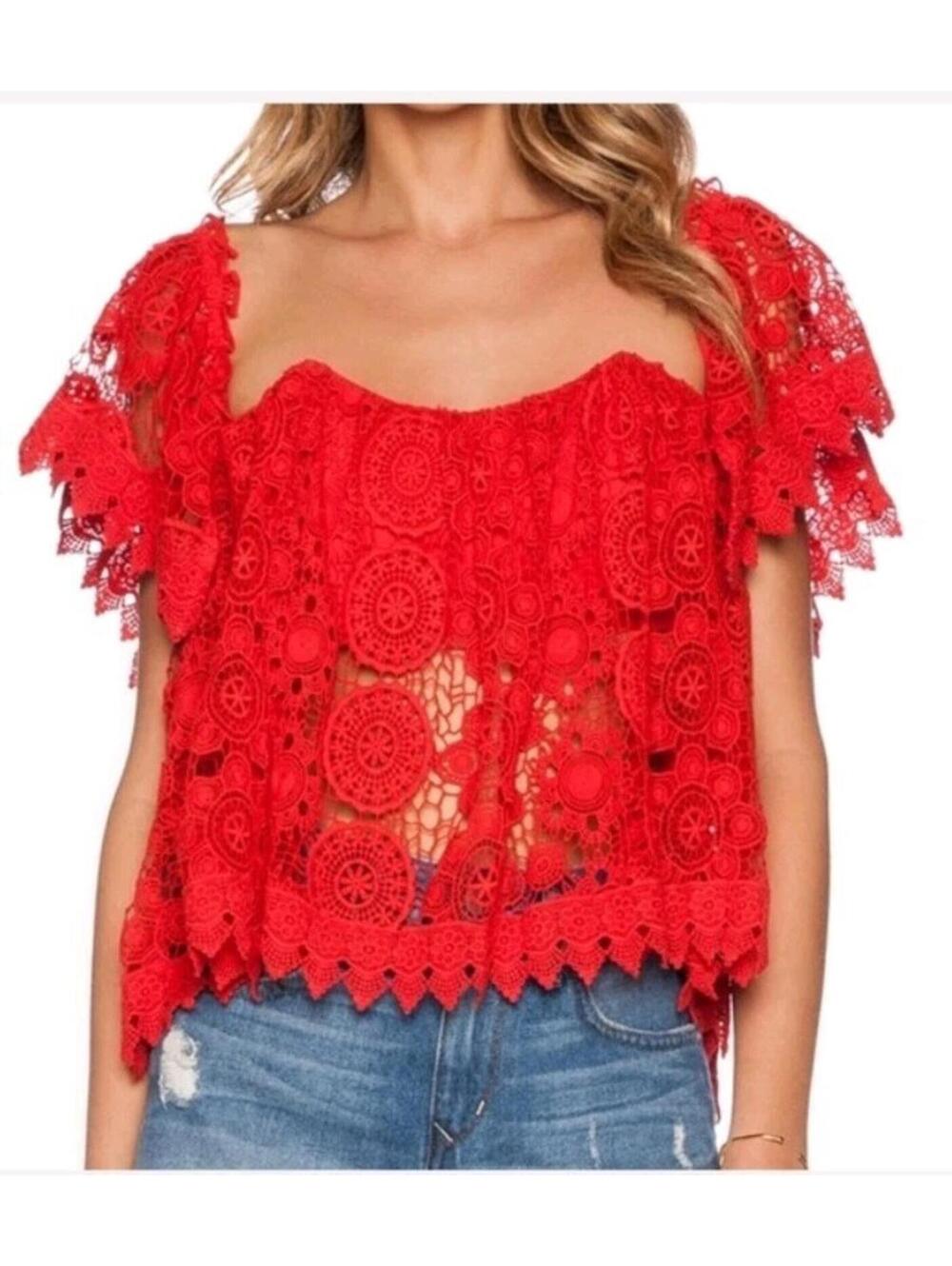 TULAROSA Amelia lace Top Size M crochet crop silhouette #CB2